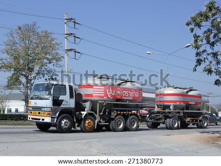 CHIANGMAI, THAILAND - JANUARY 29 2015: Cement truck of TPL Logistic company.  Photo at road no.1001 about 8 km from city center, thailand.