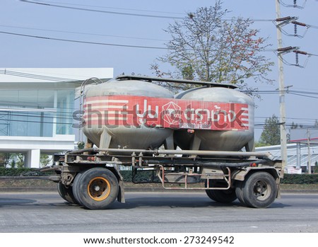 CHIANGMAI, THAILAND -FEBRUARY 3 2015: Cement truck of TPL Logistic company. Photo at road no.1001 about 8 km from city center, thailand.