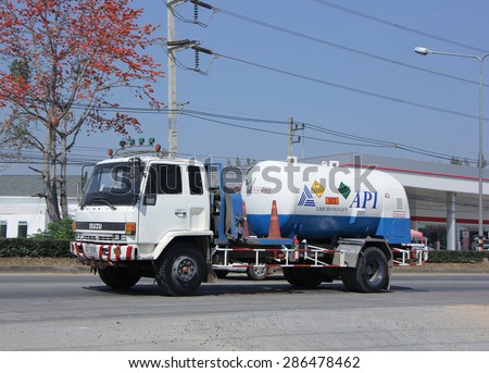CHIANGMAI , THAILAND -FEBRUARY 13 2015: Api oxygen truck. Photo at road no 1001 about 8 km from downtown Chiangmai, thailand.