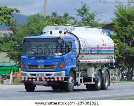 CHIANGMAI , THAILAND -JUNE 22 2015:   Oil Truck of Rck Oil transport Company. Photo at road no.121 about 8 km from downtown Chiangmai, thailand.