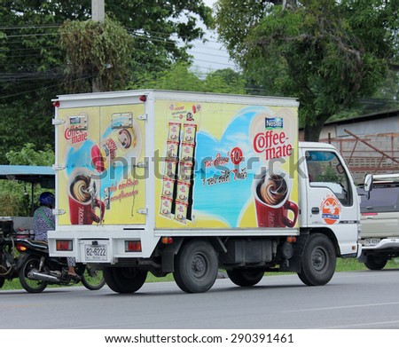 CHIANGMAI, THAILAND -JUNE 25  2015: Refrigerated container mini truck of PNK milk product. Photo at road no 121 about 8 km from downtown Chiangmai, thailand.