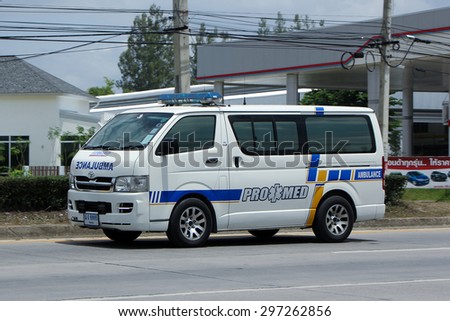 CHIANGMAI, THAILAND -JULY  4 2015: Ambulance van of Promed Company. Photo at road no.121 about 8 km from downtown Chiangmai, thailand.