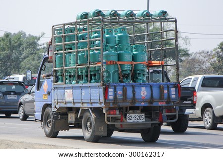 CHIANGMAI , THAILAND- FEBRUARY 5 2015:  Gas truck of PTT gas company. Photo at road no 121 about 8 km from downtown Chiangmai, thailand.