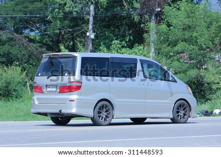 CHIANGMAI, THAILAND -AUGUST 10 2015:   Private Toyota Alpha car. Family van with hybrid drive to large families. Photo at road no.121 about 8 km from downtown Chiangmai, thailand.
