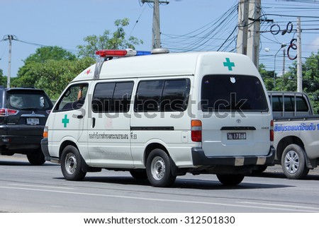 CHIANGMAI, THAILAND -AUGUST 10 2015:  Ambulance Van of Police of Border Patrol Police. Photo at road no.121 about 8 km from downtown Chiangmai, thailand.