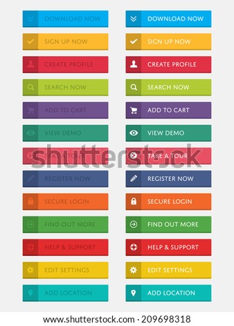 Flat web button set with icons