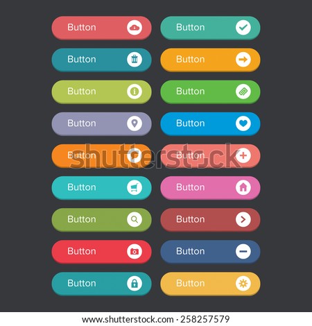 Flat rounded button set with icons