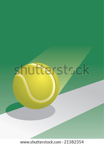A yellow tennis ball in flight landing on a court boundary line.