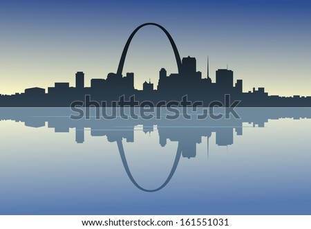 A silhouetted view of downtown St. Louis, Missouri.