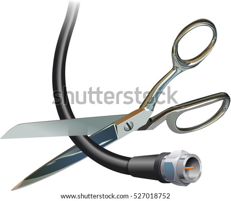Scissors cutting the cable cord saving money not paying for cable television.,