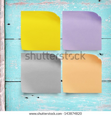 Set of many colorful sticker paper note on vintage wall panels