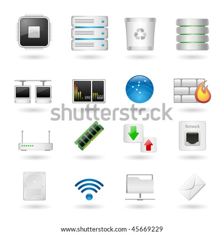 Computer and Network Icon Set. Vector Illustration.