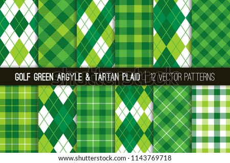 Green Argyle and Tartan Plaid Vector Patterns. Golf Theme Decor for Events or Birthday Parties. St Patrick's Day Backgrounds. Popular Sports Fashion Textile Prints. Repeating Pattern Tile Swatches Inc