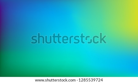 Blue to Lime Green Blurred Vector Background. Navy Blue, Turquoise, Yellow, Green Gradient Mesh. Trendy Out-of-focus Effect. Dramatic Saturated Colors. HD format Proportions. Horizontal Layout.