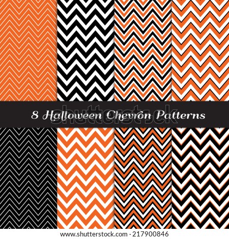 Halloween Chevron in Orange, Black and White Thick and Thin Patterns. Halloween Party Invitation Card Backgrounds. Pattern Swatches included and made with Global Colors.