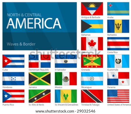 Waving Flags of North & Central American Countries. Design 