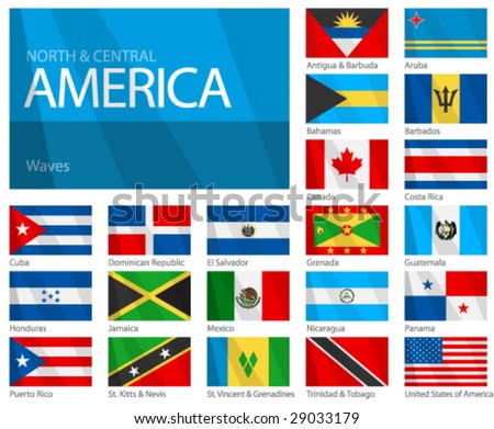 Waving Flags of North & Central American Countries. Design 