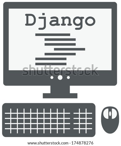 vector icon of personal computer with django code on the screen, isolated grey simple flat illustration on white background