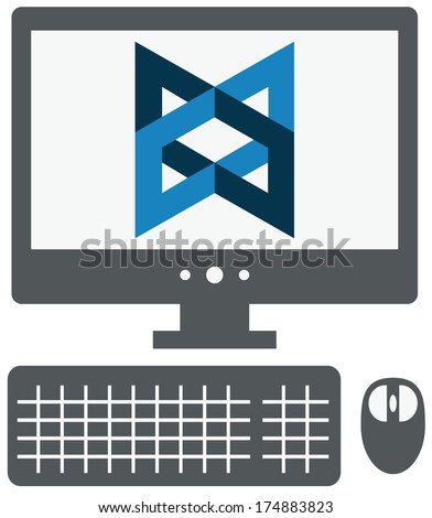 vector icon of personal computer with backbone js sign on the screen, isolated grey simple flat illustration on white background
