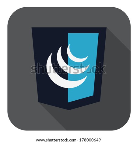 vector illustration of dark blue shield with javascript sign, is