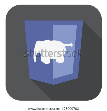 vector illustration of violet shield with elephant php programming language, isolated web site development icon on white background