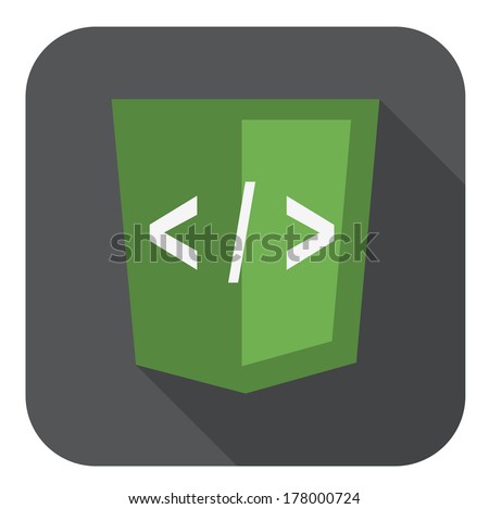 vector illustration of green shield with xml programming language markup tags, isolated web site development icon on white background