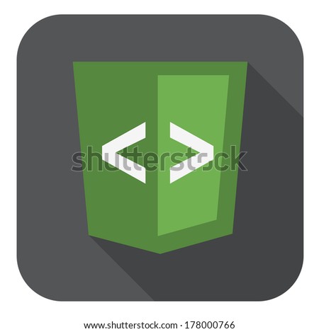 vector illustration of green shield with xml programming language markup tags