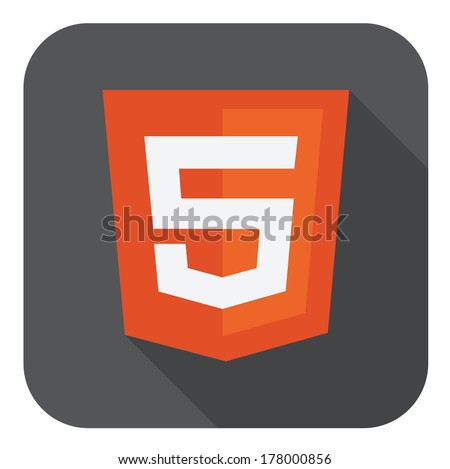 vector illustration of orange shield with html five sign on the screen, isolated web site development icon on white background