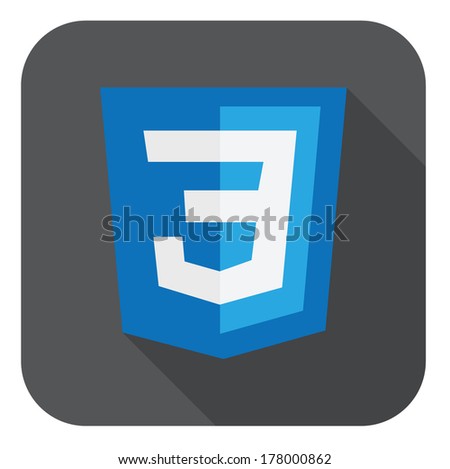 vector illustration of blue shield with css three number on the screen, isolated web site development icon on white background