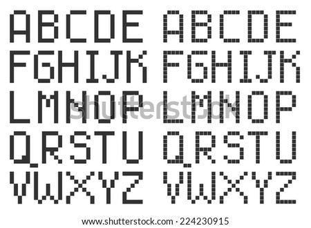 Pixel Art Style Uppercase Alphabet, Black Square Letters On White Stock ...