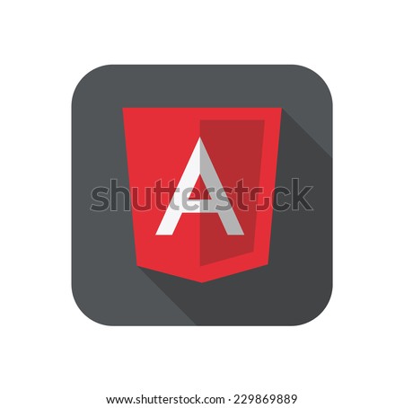 vector illustration of light red shield with A letter for javascript framework on the screen