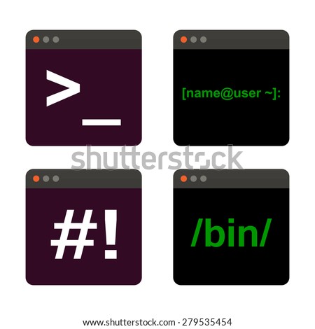 Terminal startup icon set, direct access to system via command line - illustration on white background