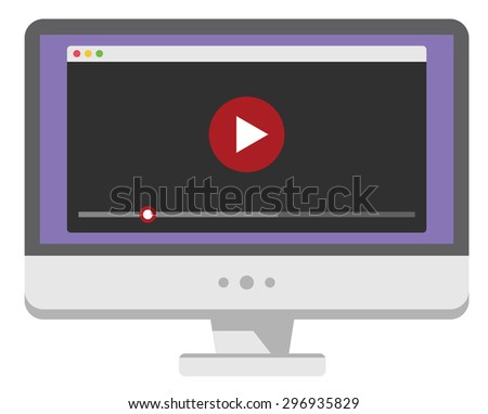 Personal computer screen with web video player. Isolated on white background. Vector illustration