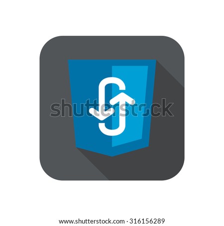 Illustration of blue shield with programming technology ajax asynchronous JavaScript, isolated web site development icon