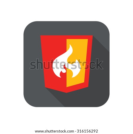 vector illustration of web shield, flame php framework, isolated flat design site development icon on white background