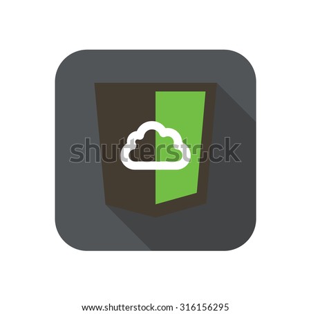 vector icon web shield with cloud for node js framework - isolated flat design illustration long shadow on while