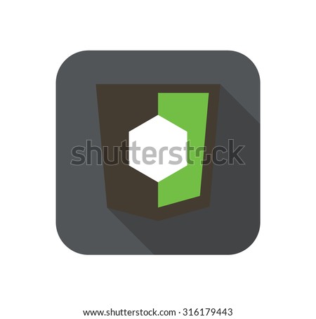 Vector icon web shield with shape symbol for node js framework - isolated flat design illustration long shadow on while