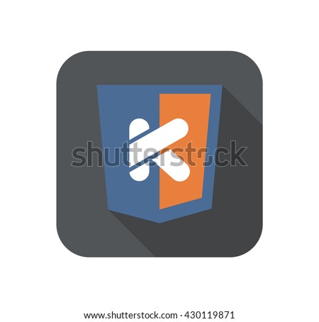 vector icon web shield with K letter - isolated flat design illustration long shadow on while