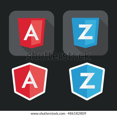 vector illustration of light red and blue shield with A Z letters for javascript framework on the screen