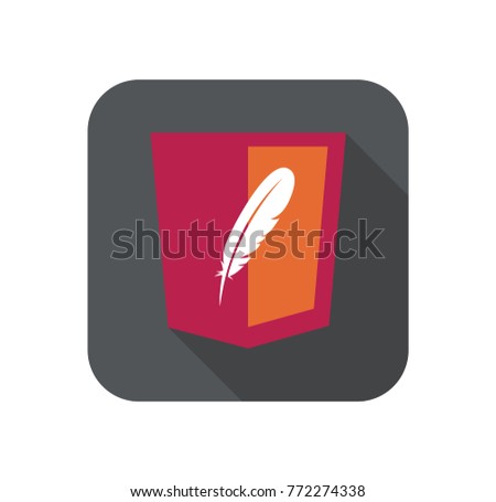 vector web development red shield sign - html5 styled badge with feather shape. isolated icon