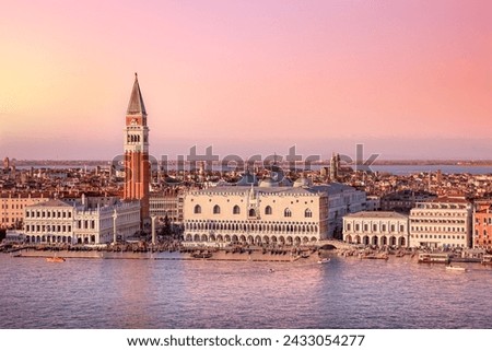 Image, Stock Photo Venetian tower at sunset under a blue sky