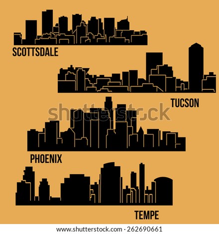 Set of 4 City from Arizona (Phoenix, Scottsdale, Tempe, Tucson)