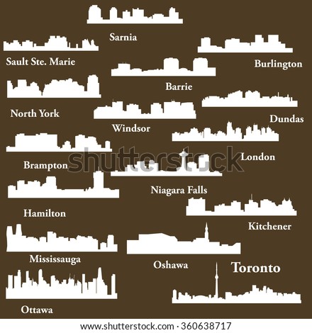 Set of 16 City in Ontario, Canada Toronto, London, Barrie, Kitchener, Ottawa, Brampton, Windsor, Niagara Falls, Oshawa, Sarnia, Hamilton, Mississauga, Dundas, Sault Ste. Maine, Burlington, North York 