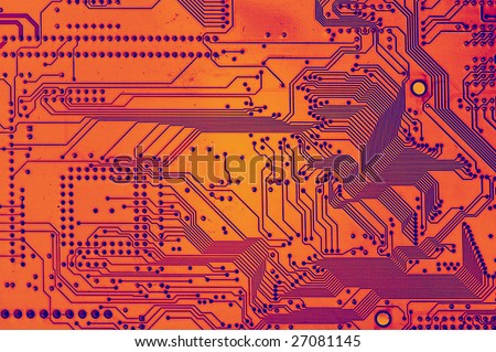 Close up of Computer Circuit Board. Thermal camera effect.