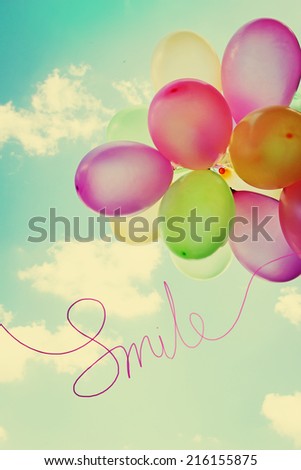 Colorful Balloons on Retro Vintage Sky