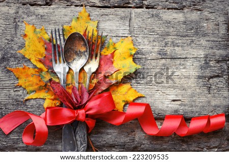 Thanksgiving Table Setting/ Cutlery On The Autumn Background With ...