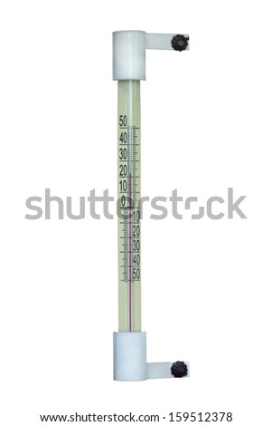 Vertical white outdoor thermometer. Isolated.