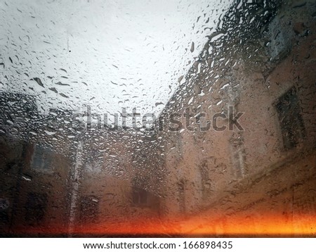 window in the rain drops