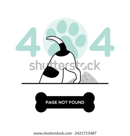 404 error page not found Jack Russell Terrier digging illustration, 404 error cartoon background template, creative error landing page background