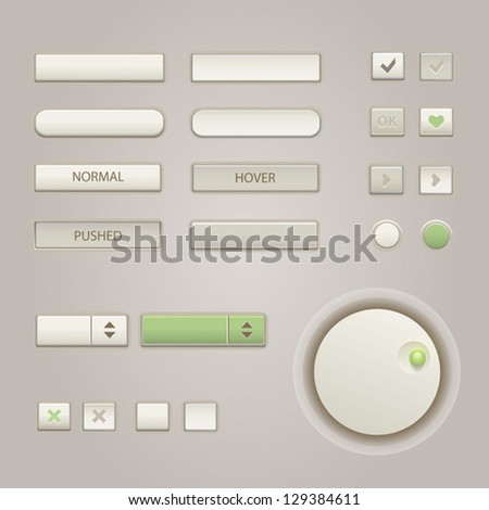 User interface elements: Buttons, Switchers, On, Off, Player, Audio, Video